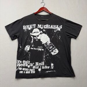 Bret Michaels T-Shirt Mens XL Black Rock N Roll Graphic Tee Y2K Distressed